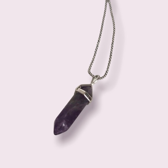 Sold/ Natural Amethyst Crystal Point Pendant with Chain - Picture 6 of 6